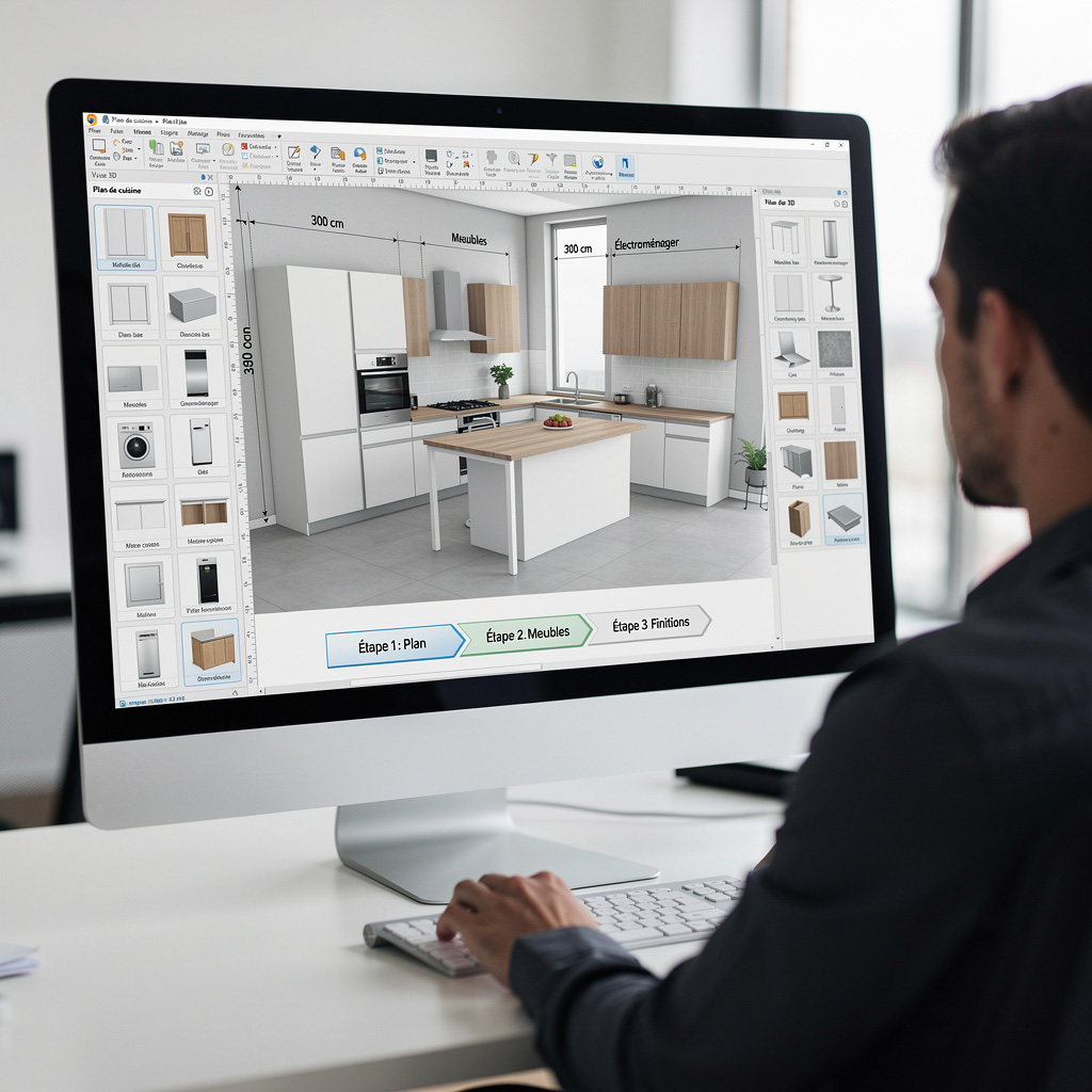 Conception 3D d'un projet de cuisine sur ordinateur